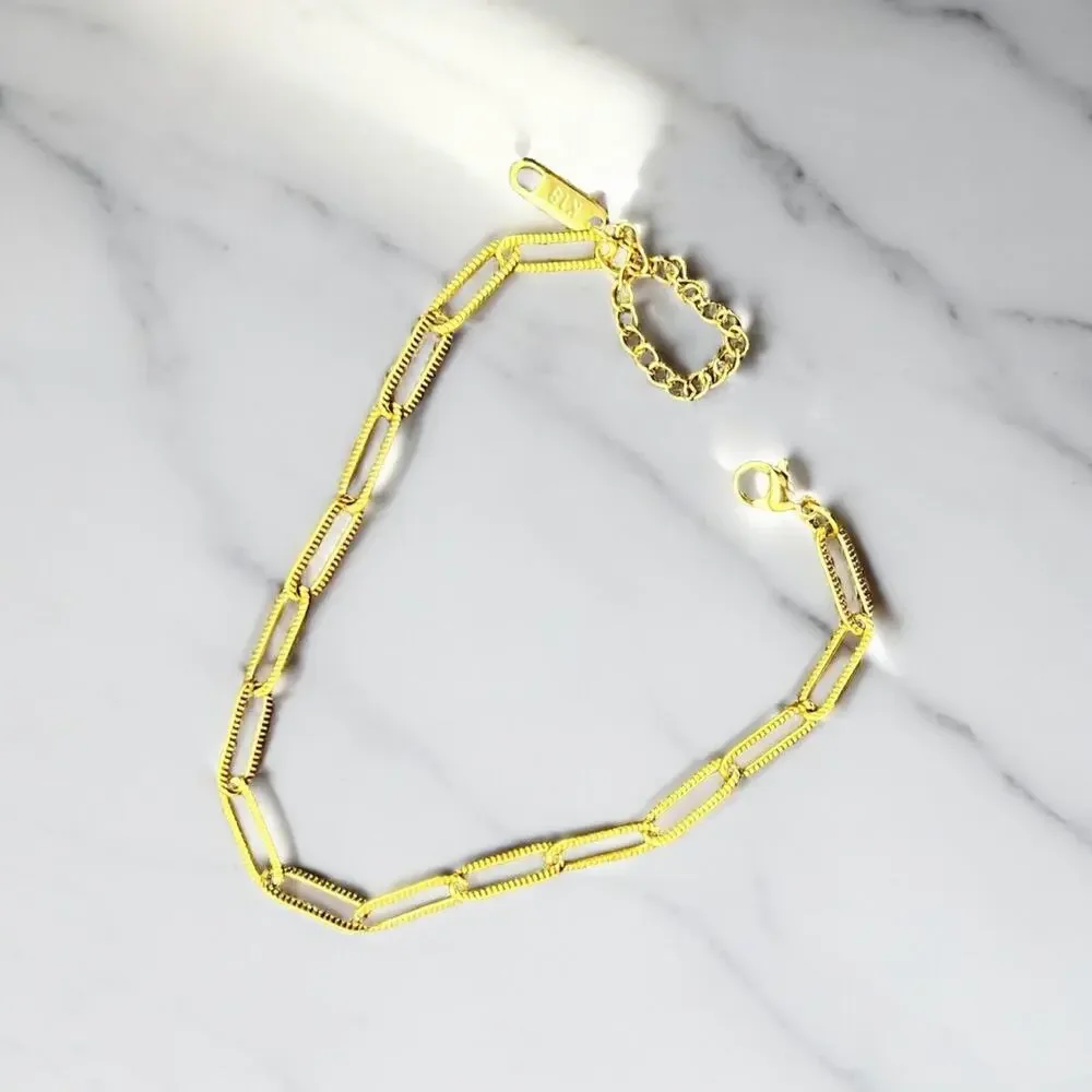 NEW 18K yellow gold plated paper clip chain bracelet jewelry B29A